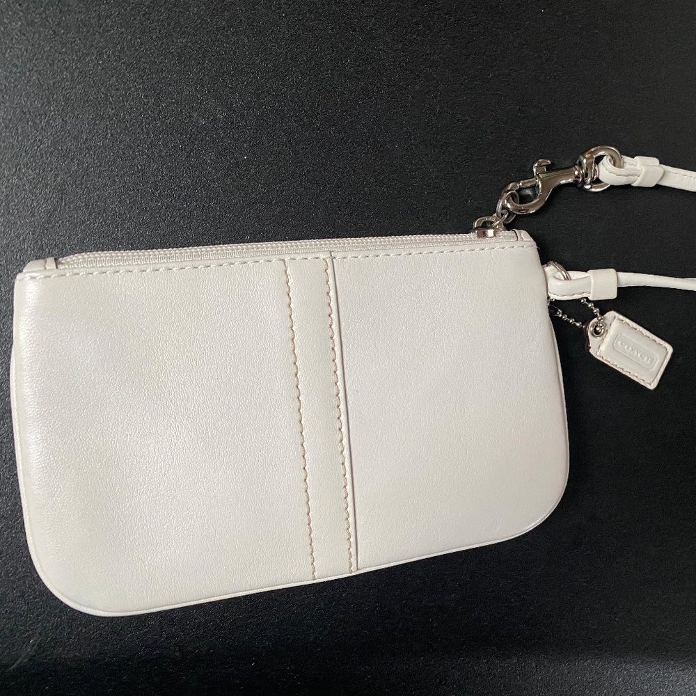 COACH Authentic Leather Wristlet in White
